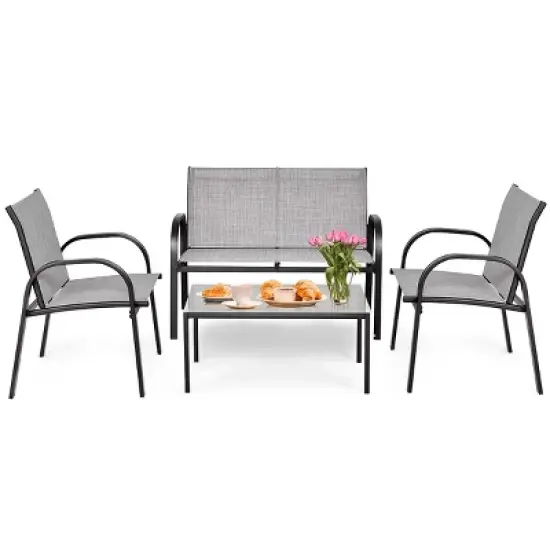 Tangkula 4PCS Chairs Set Coffee Table Patio Garden Modern Furniture Brand New image {2}