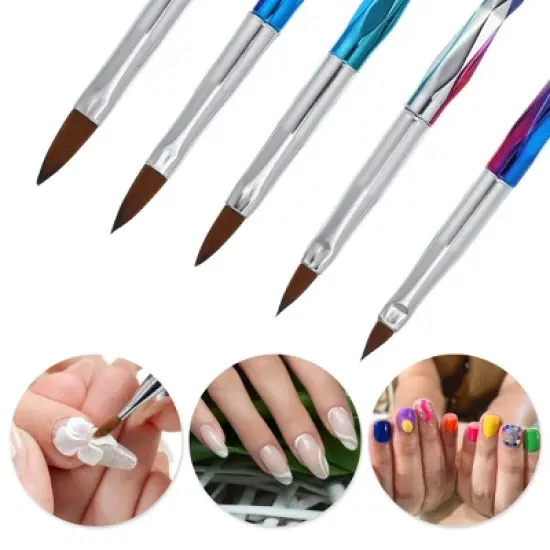 Unique Bargains Double-Headed Nail Art Brushes Multicolored 5 Pcs image {2}