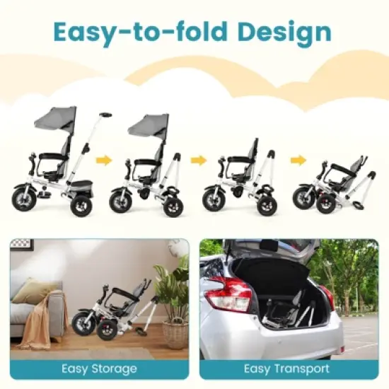 Safstar 5-in-1 Folding Trike for Toddlers 1-5 Years Old w/ Safety Harness Storage image {6}
