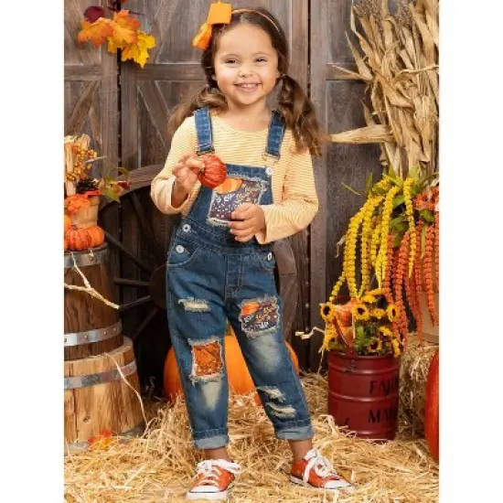 Girls Autumn Vibes Patched Overall Jeans Set Mia Belle Girls, Orange, 6 image {5}