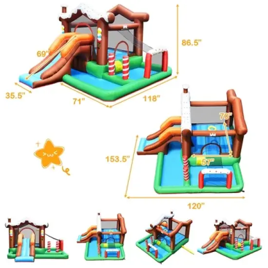 Costway Inflatable Bouncer Snow House Jump ClimbingSlide Ball Pit w/ tunnel & Blower image {1}