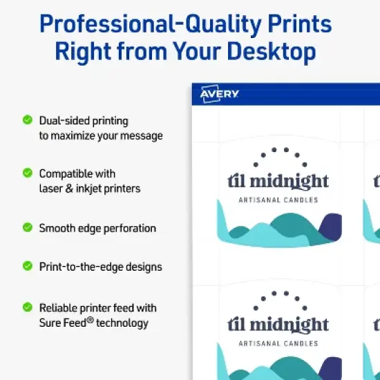 Avery Arched Business Cards, 2" x 2-2/10", Matte White, 120 Total image {1}