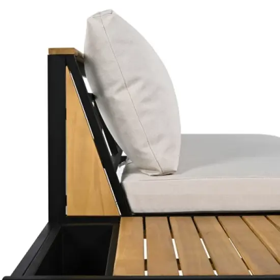 Patio Sectional Sofa Set, Outdoor Iron-Wood Seating Group Conversation Set with Side Table and Cushions for Garden, Backyard -ModernLuxe image {11}