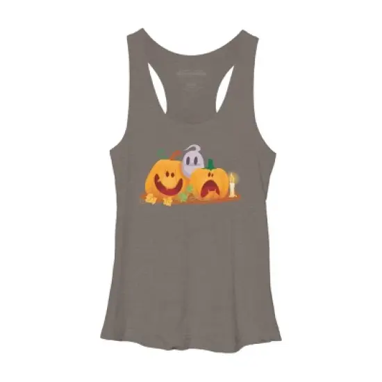 Women's Design By Humans Halloween Cartoon Pumpkins And Ghost By VectorVillain Racerback Tank Top image {4}