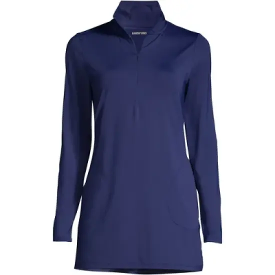 Lands' End Women's Quarter Zip Long Sleeve Tunic Rash Guard Cover-up UPF 50 Sun Protection image {4}