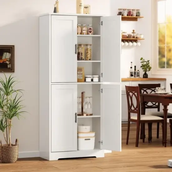 Homhougo 70in Tall Kitchen Pantry Cabinet, Freestanding Storage Cabinet with 4 Doors and Adjustable Shelves, Large Utility Hutch Cupboard White image {2}