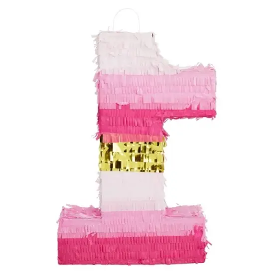 Blue Panda Number 1 Pinata, Pink and Gold for Girls 1st Birthday Party Decorations, Small, 16.5x11x3 in image {5}