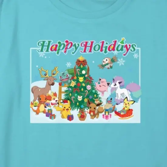 Girl's Pokemon Happy Holidays Crew Crop Top T-Shirt image {1}