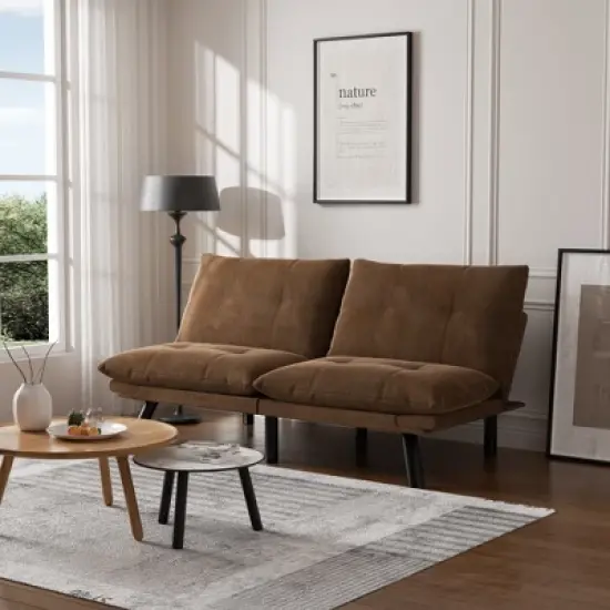 Leatehr Feeling Brown Convertible Folding Modern sofa Bed image {1}