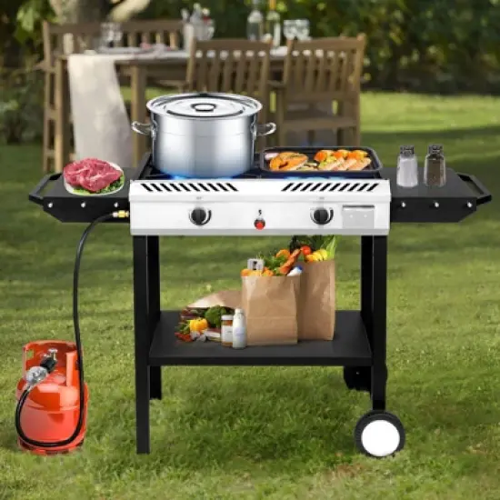 Winado 2 Burner Outdoor Propane Gas Stove With Auto-ignition & Side Shelves image {1}