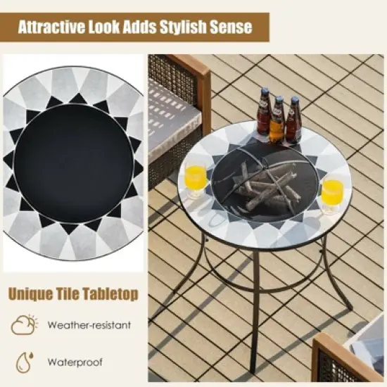 WELLFOR 23.5" Wood Burning Dining Fire Table With Mesh Cover & Poker W-10388 Black image {3}