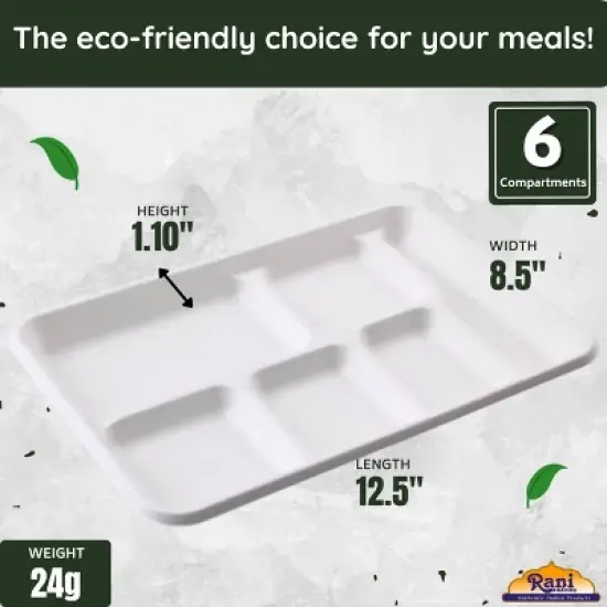 6 Compartment Square Biodegradable Divided Plates - Pack of 250 - Rani Brand Authentic Indian Products image {5}