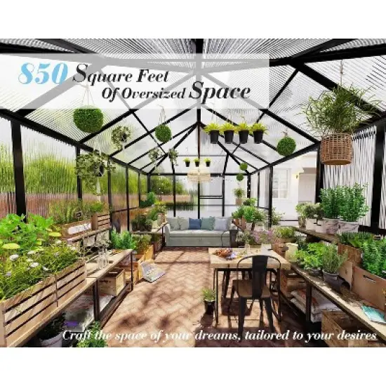 AMERLIFE 14x9.5x9 FT Polycarbonate Greenhouse, Aluminum Frame, Double Doors, 2 Vents, Rain Gutter image {2}