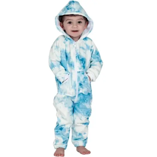 Joggies - TieDye Blue Infant Footless Hoodie Onesie image {2}