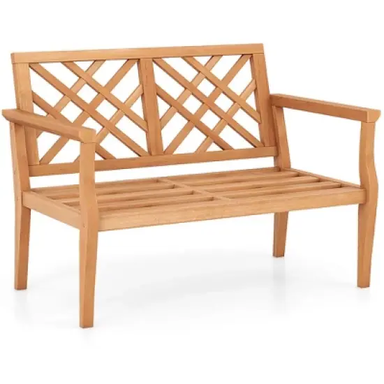 Costway 2-Person Outdoor Garden Bench with Comfy Armrests and Backrest Teak Wood image {10}