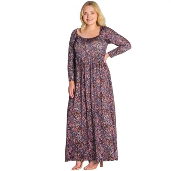 Womens Plus Size Floral Long Sleeve Pleated Maxi Dress image {1}