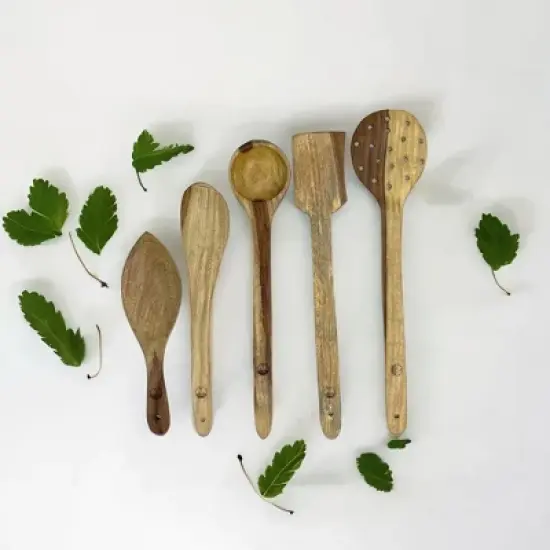 Palm Naki Indian Rosewood Cooking Spoons Set, 5 Non-Stick Wood Cooking Spoons image {1}