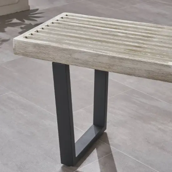 Fresno Acacia Wood Patio Dining Bench Light Gray - Christopher Knight Home: Weather-Resistant, 3-Seater Outdoor Picnic Bench image {4}