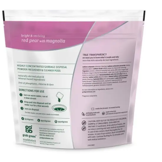 Grab Green Garbage Disposal Freshener & Cleaner Pods, Thyme with Fig Leaf Scent image {1}