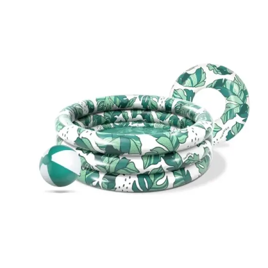 MINNIDIP Bundle Pool Beach Ball Ring Float 125 gal Round Kiddie Pool - Banana Leaves: Inflatable Kids Pool, PVC Material, Age 6+ image {4}