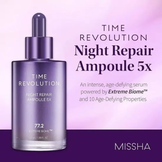 Missha Time Revolution Night Repair Ampoule 5x Serum (1.69 oz) 77.2 Extreme Biome | intensely repair & revitalize face skin while you sleep image {1}