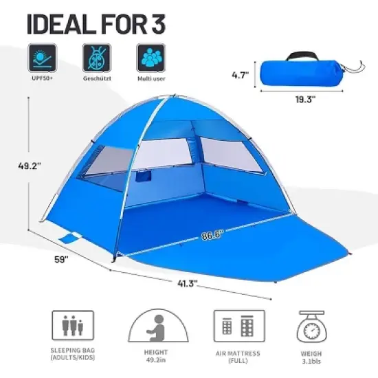 Boersma Beach Tent &ndash; UPF 50+ sun protection, fits 4 people. Portable, easy to set up, perfect for beach days, picnics, and outdoor shade. image {5}