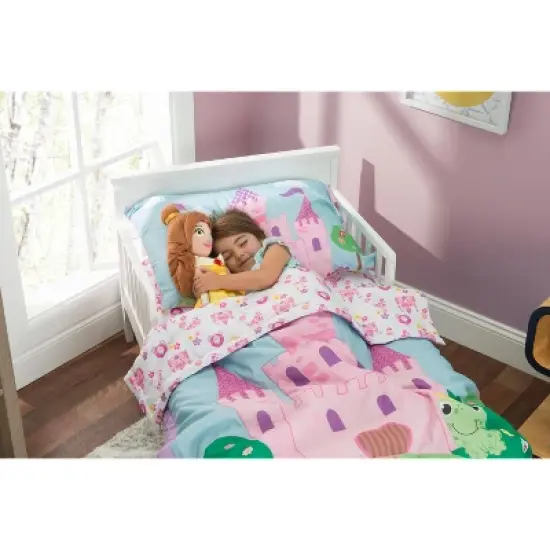 EVERYDAY KIDS Princess Storyland- 4 Piece Toddler Bedding Set Includes Comforter, Flat Sheet, Fitted Sheet and Reversible Pillowcase image {7}