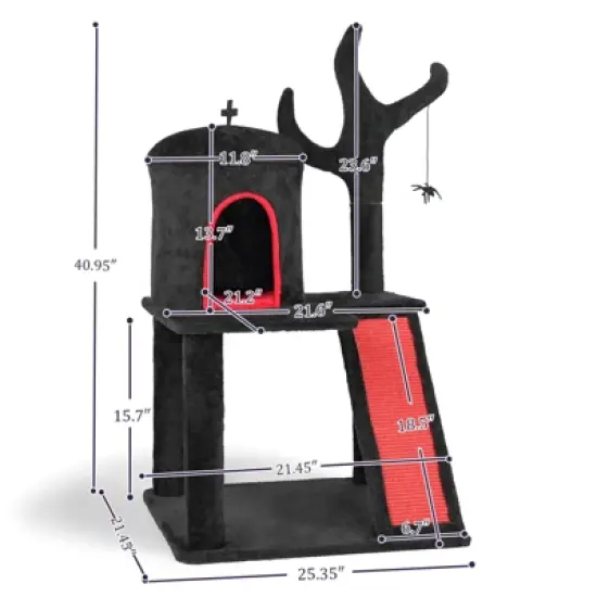 Angel Sar 42" Gothic Cat Tree with Spacious Condo Branch Shaped Scratching Post and Spider Toy Red Black Cat Tower for Indoor Cats image {2}