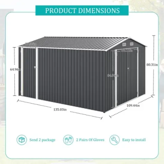 9&times;11 FT Outdoor Storage Shed with Triple Wide-Access Doors, All-Weather Utility Tool Shed with 4 Vents & Lockable Latch image {5}