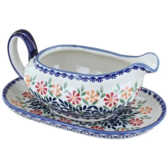 Blue Rose Polish Pottery S119 Manufaktura Gravy Boat & Plate image {6}