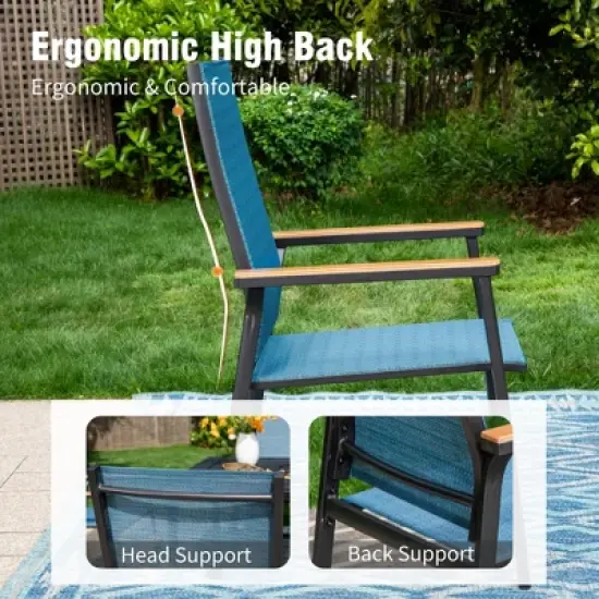 Captiva Designs 7pc Patio Dining Set with Geometric Pattern Rectangle Table & Sling Chairs with Wood-look Armrest image {6}