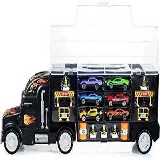 Toy Truck Transport Car Carrier - Includes 6 Toy Cars & Accessories - Play22Usa image {7}