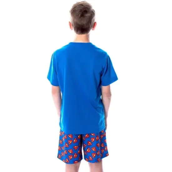 DC Comics Big Boys' Superman Logo Short Sleeve Pajama Short Set Blue image {1}
