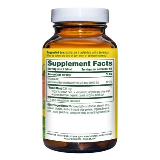 MegaFood Vitamin D3 1000 IU for Bone Health & Immune Support Tablet - 60ct image {1}