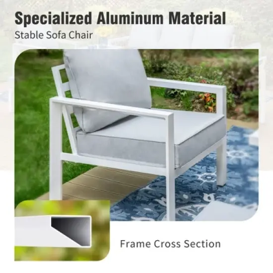 Captiva Designs 5PC Aluminum Outdoor Patio Conversation Set with Ottoman image {3}