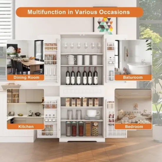 71" Tall Freestanding Pantry Cabinet with Drawer, 2 Cabinets & 6 Door Shelves, Adjustable Storage Cupboard for Kitchen, Bathroom, Living Room image {7}