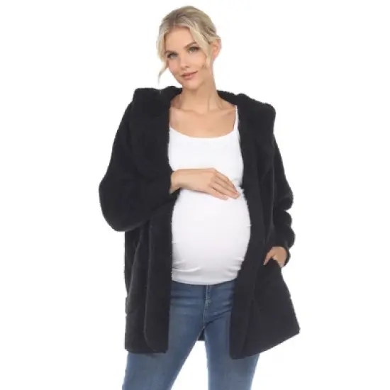 Maternity Plush Hooded Cardigan with Pockets image {5}