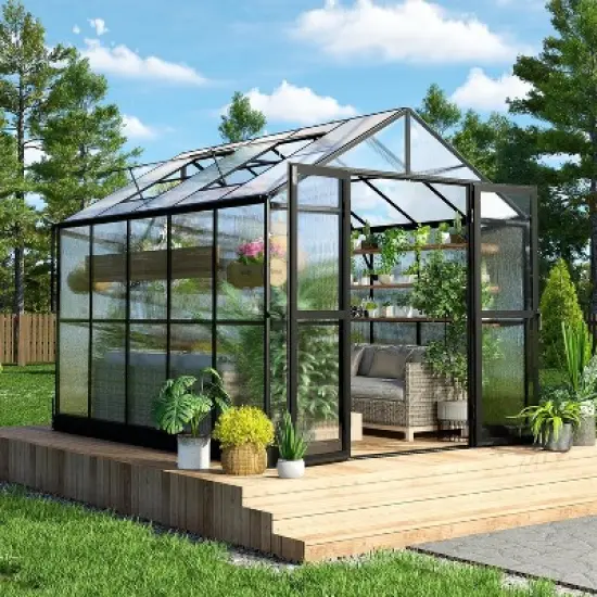 AMERLIFE Polycarbonate Greenhouse, Aluminum Frame with Vents, Rain Gutter image {5}