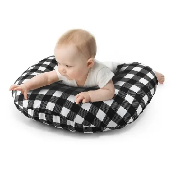 The Peanutshell Nursing Pillow for Breastfeeding, Black and White Buffalo Plaid image {3}