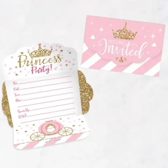Big Dot of Happiness Little Princess Crown - Fill-In Cards - Pink and Gold Princess Baby Shower or Birthday Party Fold and Send Invitations - Set of 8 image {6}