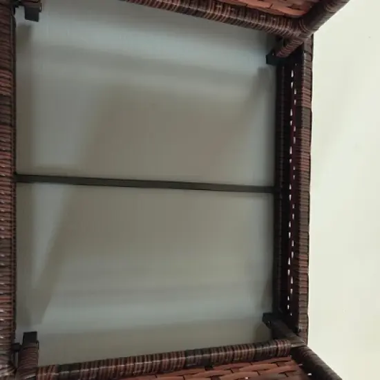 Outsunny Outdoor PE Wicker Side Table, Foldable Patio Wicker End Table, Metal Frame, Hand Woven PE Rattan, Coffee Table, Brown image {5}