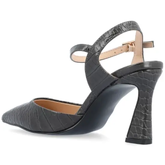 Journee Collection Womens Nixey Croco Texture Buckle Pointed Toe Pumps image {6}