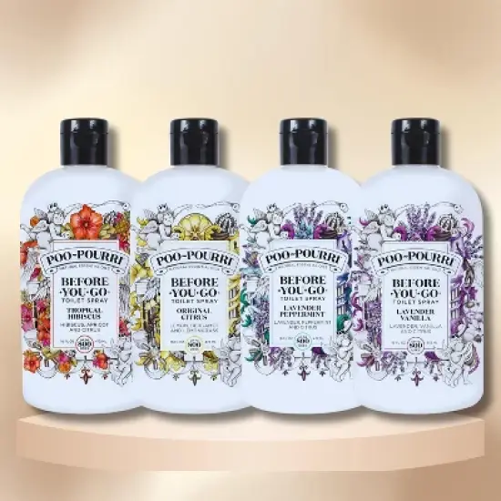 Poo-Pourri XXL (16 oz) Refill 4-piece Variety Pack Set - Includes Original Citrus, Lavender Peppermint, Lavender Vanilla, & Tropical Hibiscus image {1}