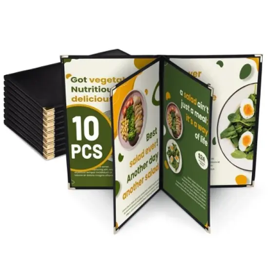 WeChef 10 Pack Restaurant Menu Covers 8.5" x 14" Book Style 4 Pages 6 Views Cafe Black image {7}