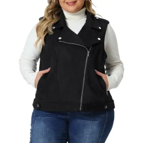 Agnes Orinda Women&rsquo;s Plus Size Winter Lapel Zipper Utility Motorcycle Faux Suede Sleeveless Fashion Vests image {5}