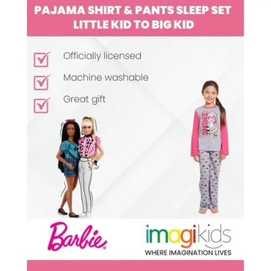 Barbie Girls Pullover Pajama Shirt and Pants Sleep Set Little Kid to Big Kid image {5}