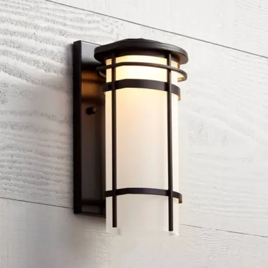 Possini Euro Design Theola Modern Outdoor Wall Light Fixture Bronze LED 12 3/4" Etched Glass Shade for Post Exterior Barn Deck House Porch Yard Patio image {6}