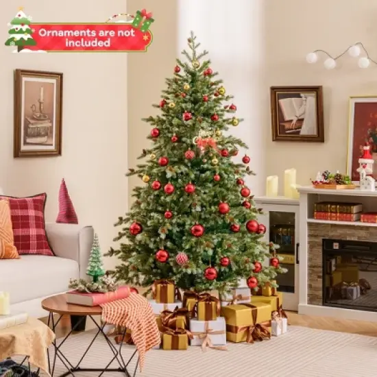 Costway 6/7/8 FT Artificial Christmas Tree with 590 Branch Tips 240/340/410 Warm White LED Lights image {2}