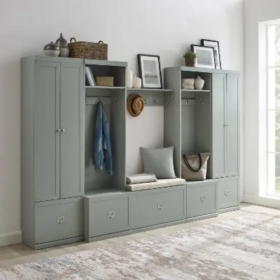 6pc Harper Entryway Set with Bench, Shelf, 2 Pantry Closets and 2 Hall Trees - Crosley image {1}