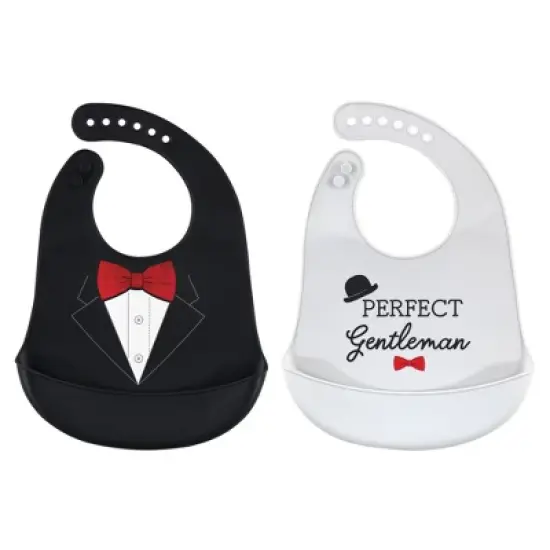 Little Treasure Baby Boy Silicone Bibs 2pk, Perfect Gentleman, One Size image {1}